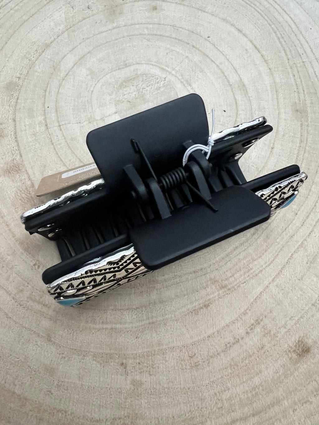Faux Turquoise & Stamped Silver Hair Claw Clip — 3.5" Old West Statement