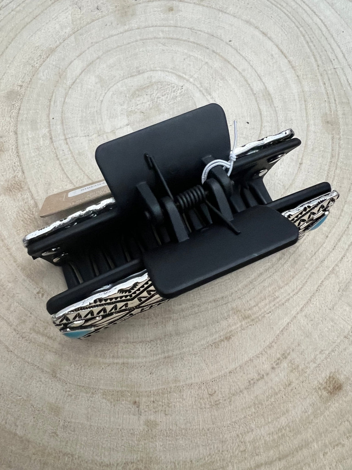 Faux Turquoise & Stamped Silver Hair Claw Clip — 3.5" Old West Statement