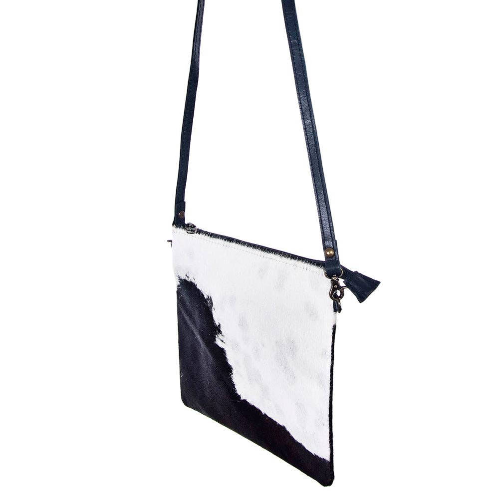 Hand-Tooled Genuine Hair-On Leather Crossbody Handbag — Full Grain Cowhide with YKK Zipper