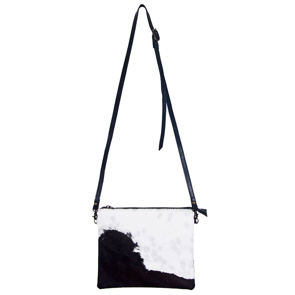 Hand-Tooled Genuine Hair-On Leather Crossbody Handbag — Full Grain Cowhide with YKK Zipper