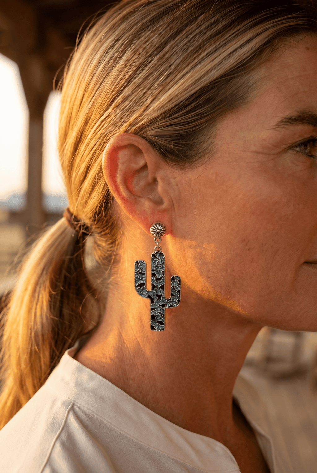Glitter Enamel Cactus Dangle Earrings — Playful 2½" Drop