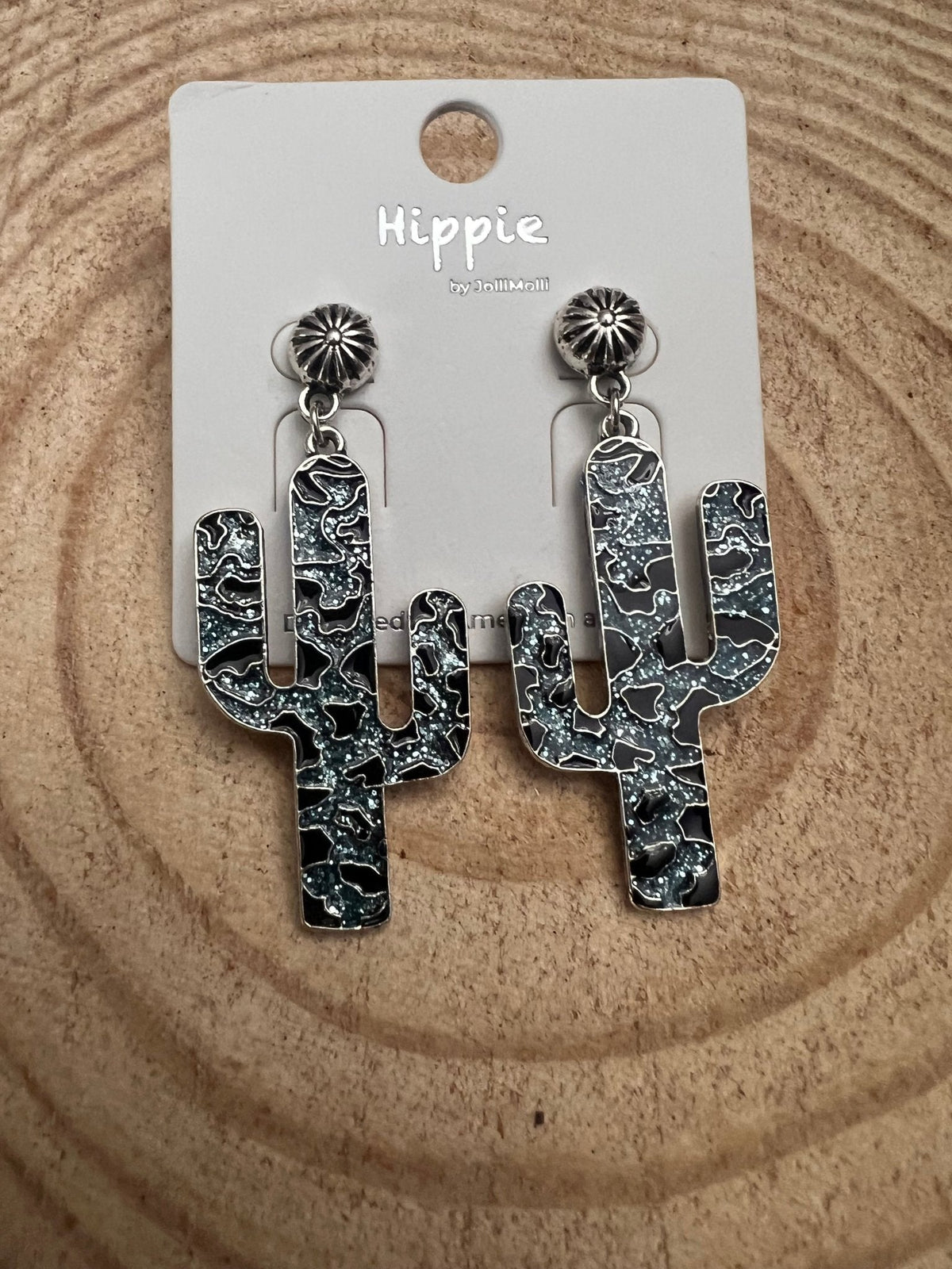 Glitter Enamel Cactus Dangle Earrings — Playful 2½" Drop