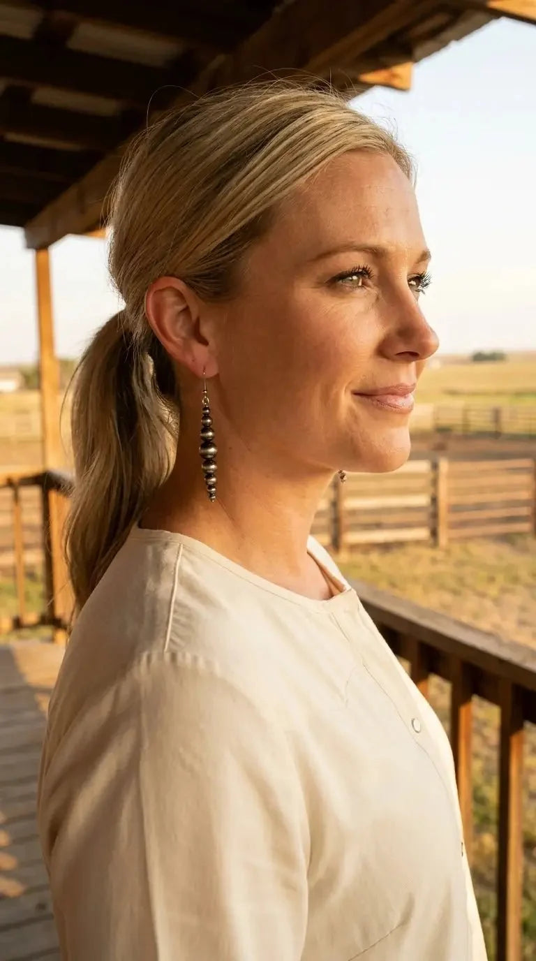 Graduated Western Faux Sterling Pearl Dangle Earrings — 2" Drop