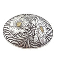 Oval Sunflower Belt Buckle — Premium Silver Plating with Gold Trim Accent