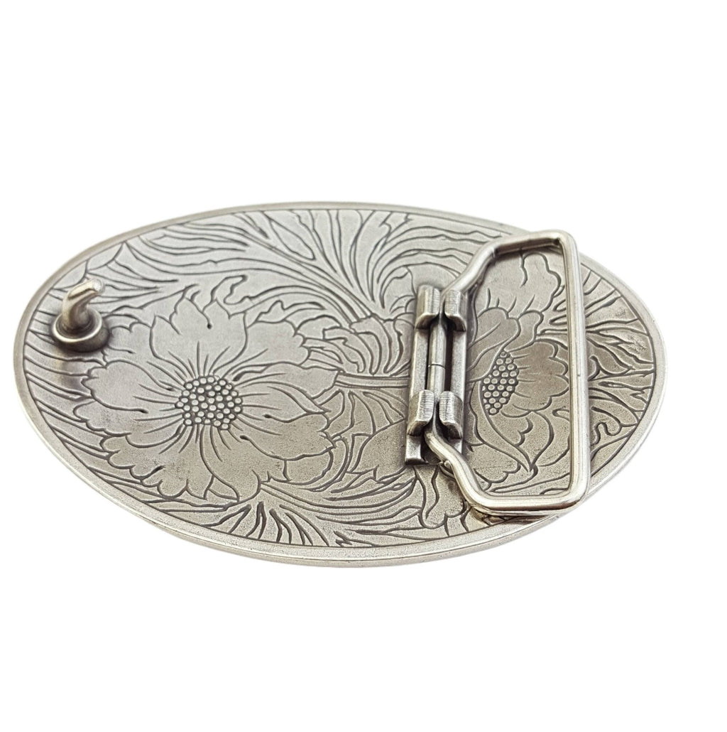 Oval Sunflower Belt Buckle — Premium Silver Plating with Gold Trim Accent