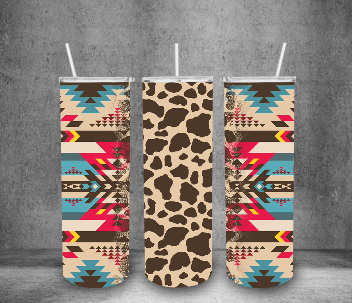 Western Pattern Insulated Tumbler (Lid & Straw Included)