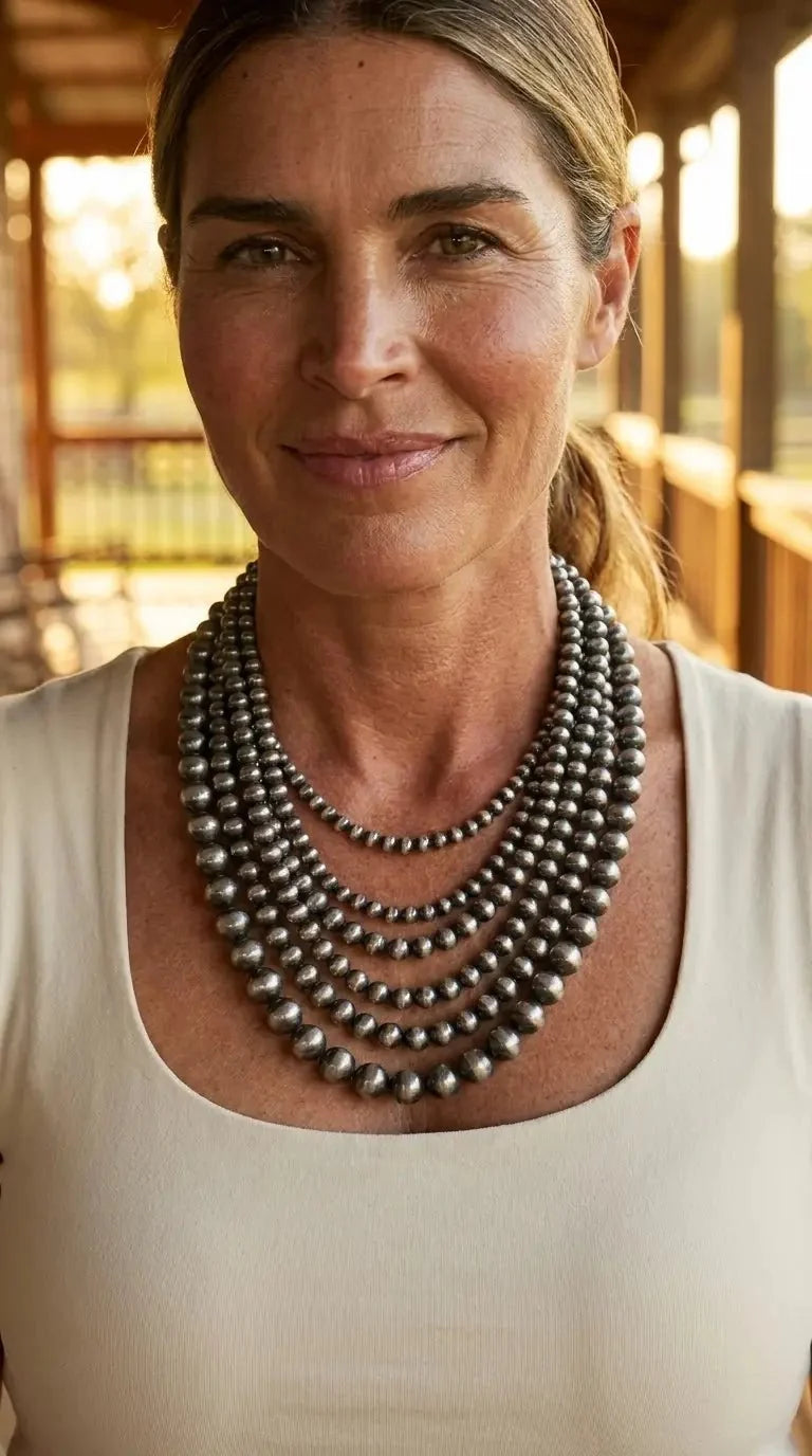 Six-Row Faux Sterling Pearl Statement Necklace — Single-Clasp Layered Set