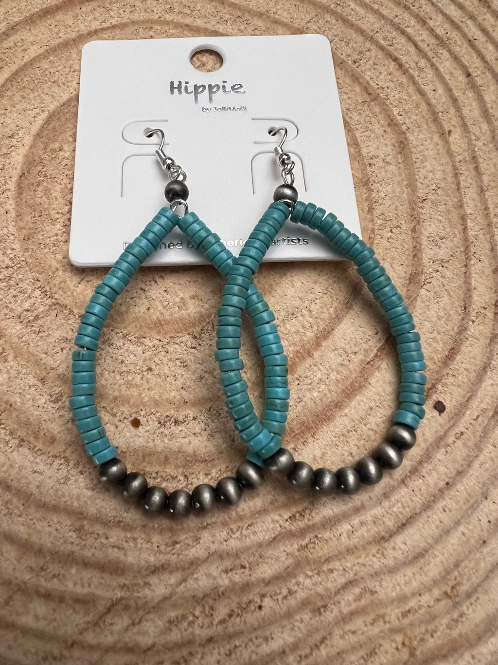 Teardrop Earrings with Faux Turquoise — Crafted 2½" Drop