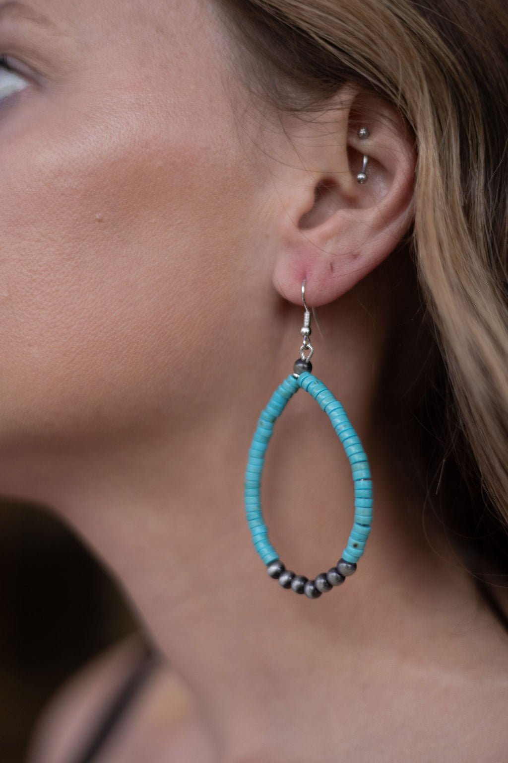 Teardrop Earrings with Faux Turquoise — Crafted 2½" Drop