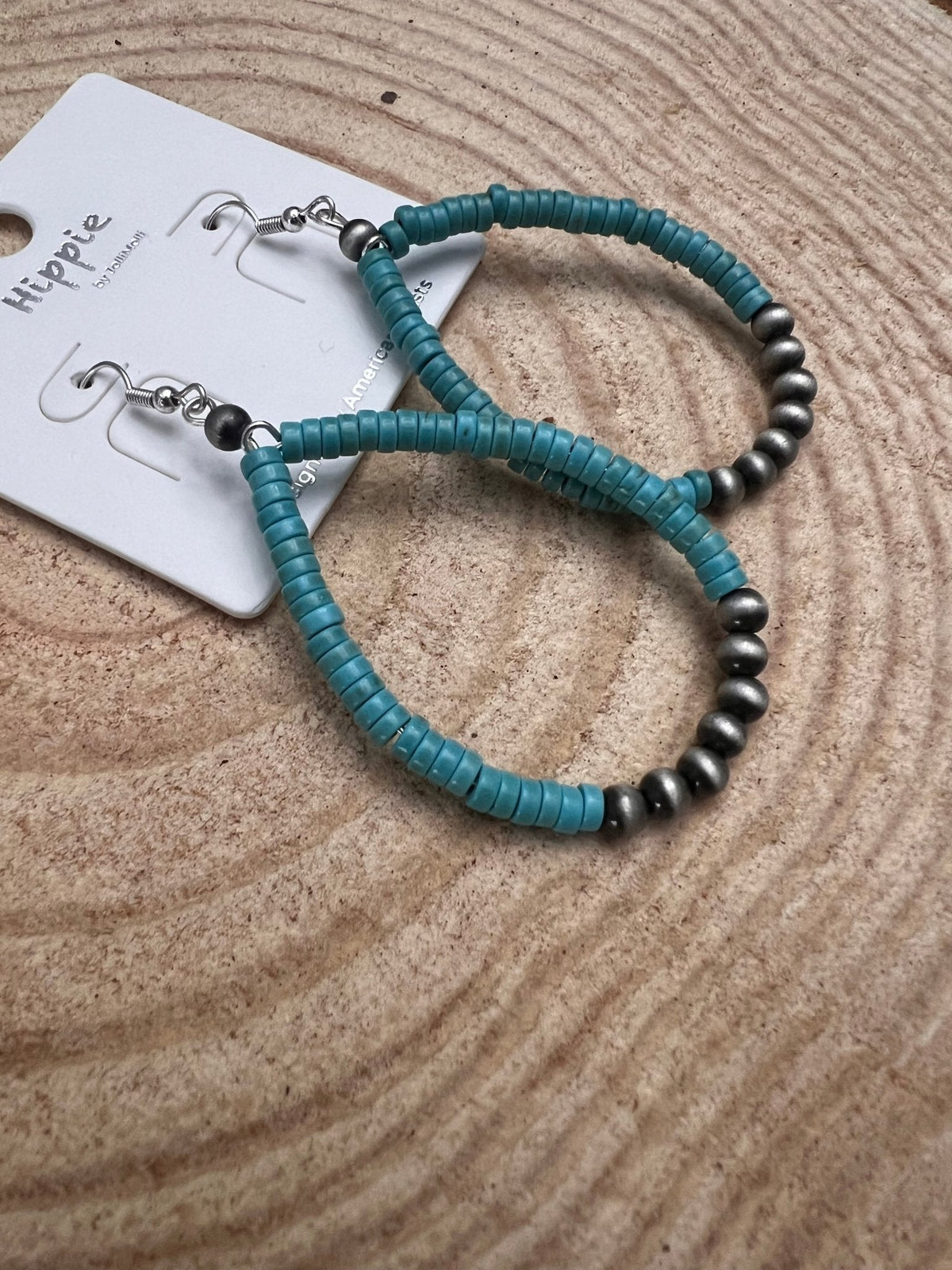 Teardrop Earrings with Faux Turquoise — Crafted 2½" Drop