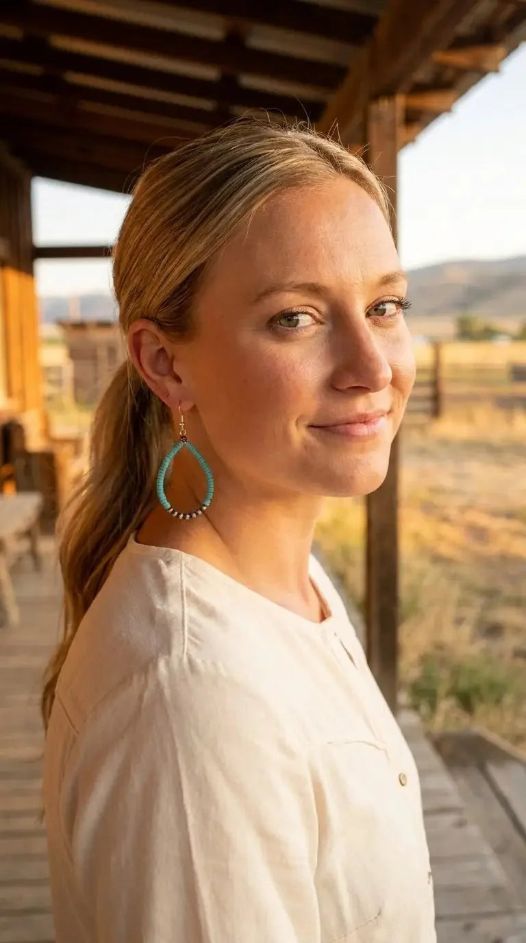 Teardrop Earrings with Faux Turquoise — Crafted 2½" Drop
