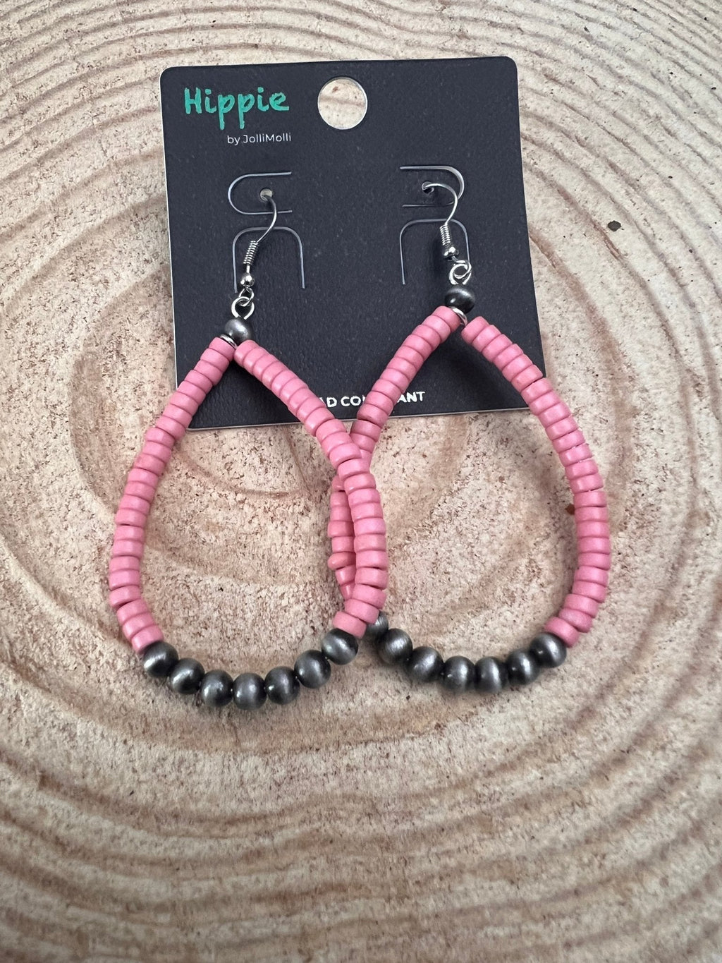 Teardrop Earrings with Pink Stones — 2½" Drop Southwestern Statement