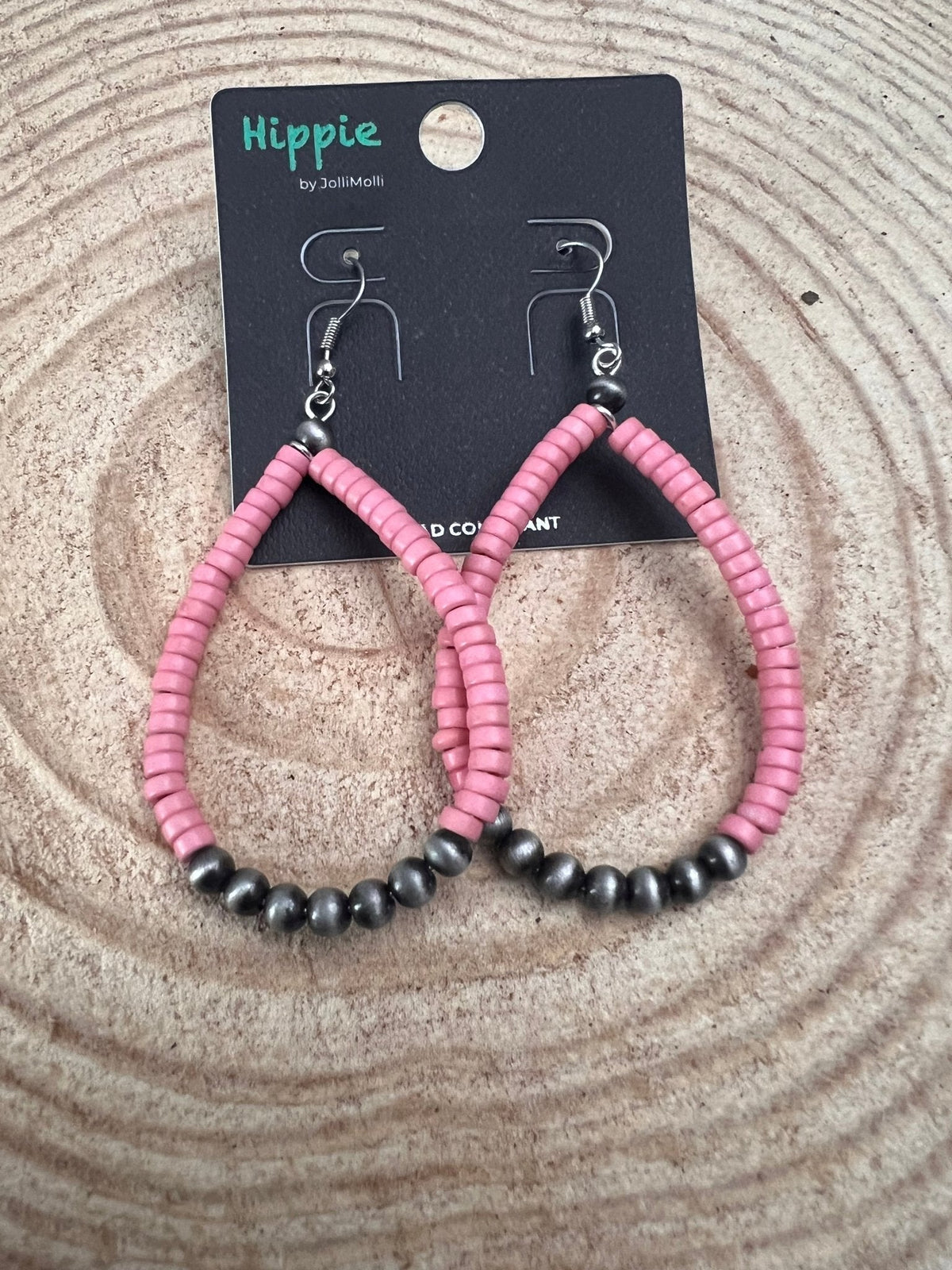 Teardrop Earrings with Pink Stones — 2½" Drop Southwestern Statement