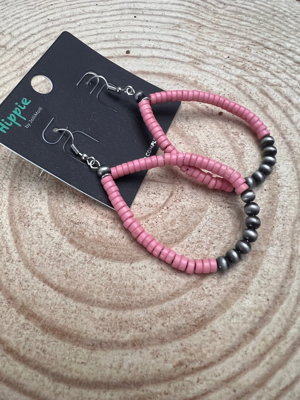 Teardrop Earrings with Pink Stones — 2½" Drop Southwestern Statement