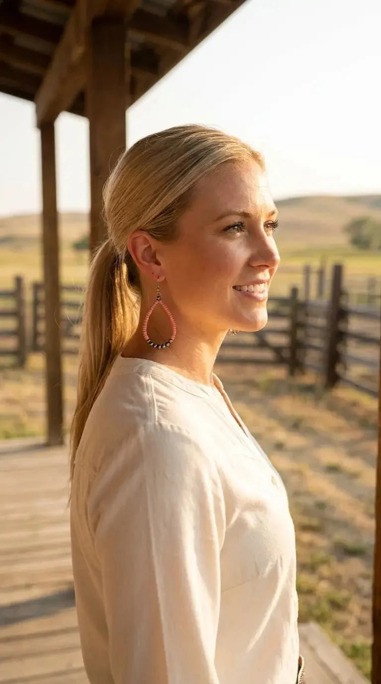 Teardrop Earrings with Pink Stones — 2½" Drop Southwestern Statement