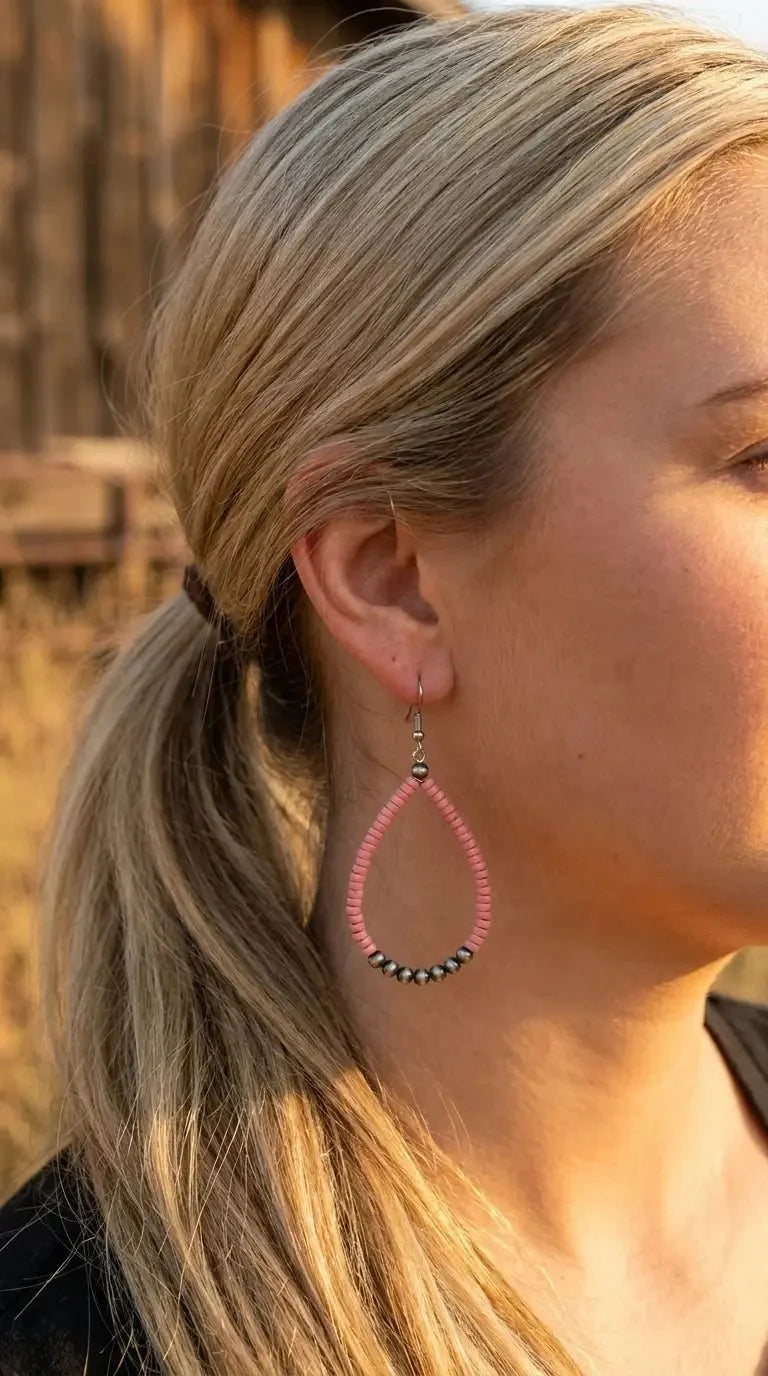 Teardrop Earrings with Pink Stones — 2½" Drop Southwestern Statement