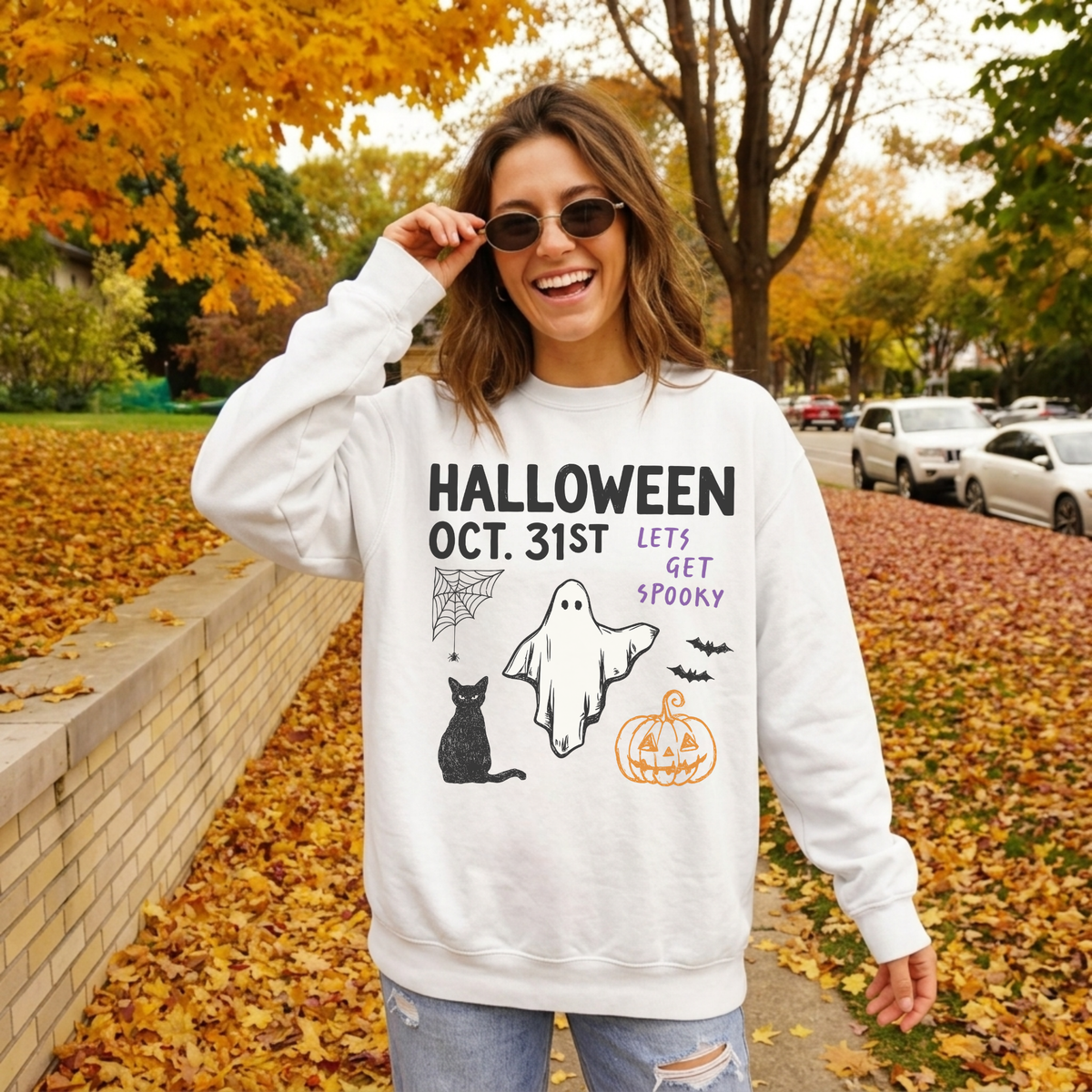 Halloween Oct. 31st Lets Get Spooky Ghost Graphic Sweatshirt